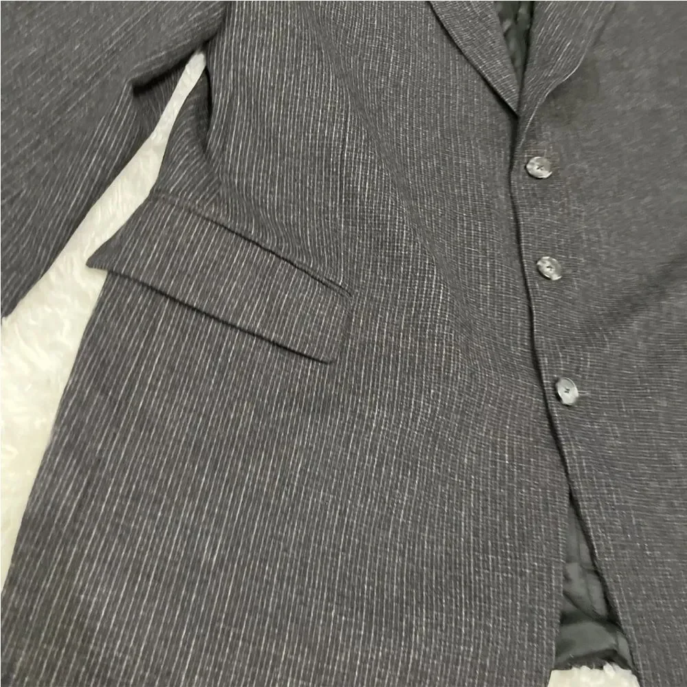 JOSEPH ABBOUD Blazer 44L Black Wool Suit Tattersall Single-Breasted Sport Coat